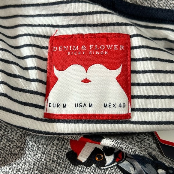 Denim & Flower Ricky Singh Men's Holiday Pug Dog Shirt Gray Red Size Medium - Picture 2 of 7